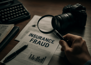 A close-up of a document with fraudulent insurance claims highlighted in red, illustrating insurance fraud on paper