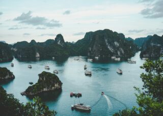 aerial view of Ha Long Bay in Vietnam; skip tracing services in Vietnam concept