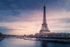 long distance shot of the Eiffel Tower in Paris France; skip tracing services in France concept