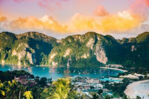 aerial view of Phi Phi Islands in Thailand; skip tracing services in Thailand