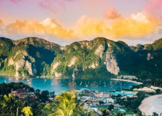 aerial view of Phi Phi Islands in Thailand; skip tracing services in Thailand