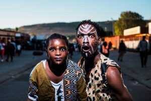 South African father and son wearing traditional face paint; locate birth parents in South Africa