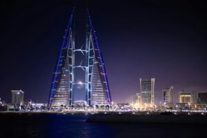 view of the Bahrain world trade center; skip tracing services in Bahrain concept