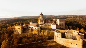 aerial view of The Ľubovňa Castle in Slovakia; skip tracing services in Slovakia concept