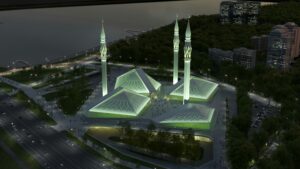 aerial view of Cathedral Mosque in Kazakhstan; skip tracing in Kazakhstan concept