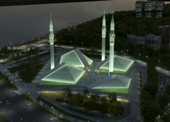 aerial view of Cathedral Mosque in Kazakhstan; skip tracing in Kazakhstan concept