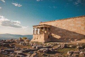 part of The Parthenon in Athens, Greece; skip tracing services in Greece concept