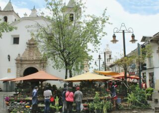 people buying in an outdoor market in Cuenca, Ecuador; locate birth parents in Ecuador concept