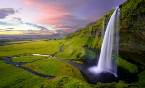 high angle shot of Seljalandsfoss Waterfall in Iceland; skip tracing services in Iceland concept