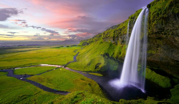 high angle shot of Seljalandsfoss Waterfall in Iceland; skip tracing services in Iceland concept