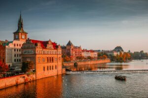 Charles Bridge, Prague, Praha, Czech Republic aerial view; skip tracing services in Czech Republic concept