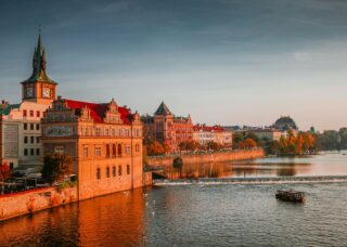 Charles Bridge, Prague, Praha, Czech Republic aerial view; skip tracing services in Czech Republic concept