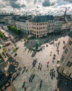 town center in Copenhagen Municipality, Denmark; skip tracing services in Denmark concept