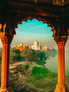 Taj Mahal shot from a distance; skip tracing services in India concept